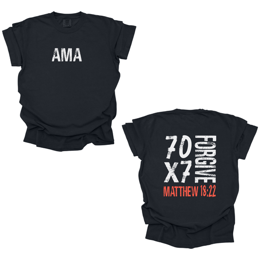 AMA Apparel “70 x 7 Forgive” Christian T-Shirt – Matthew 18:22 Tee-Unisex Faith Tee