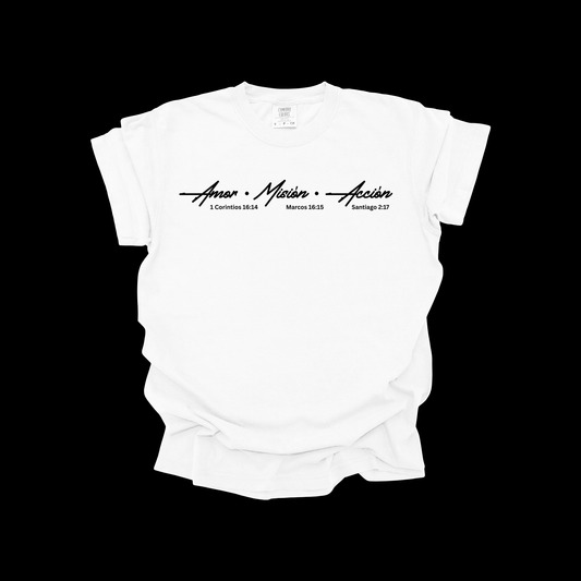 Camiseta Oficial AMA – Amor, Misión, Acción