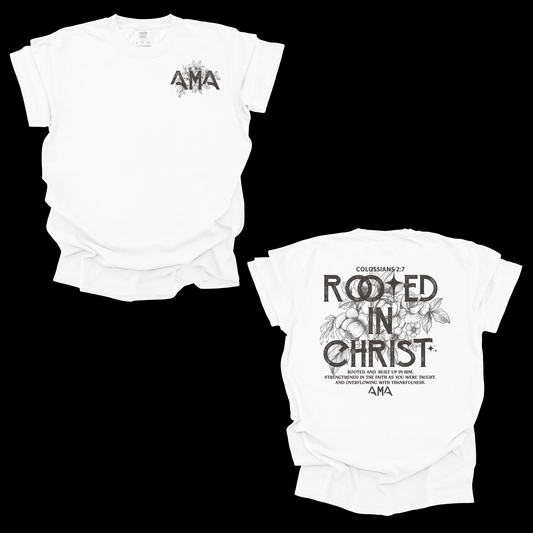 Rooted in Christ T-Shirt – Colossians 2:7 Bible Verse Tee